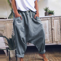 Damen Haremshose Baggy Style mit Elastischem Bund-Grau-S-Luzern Mode