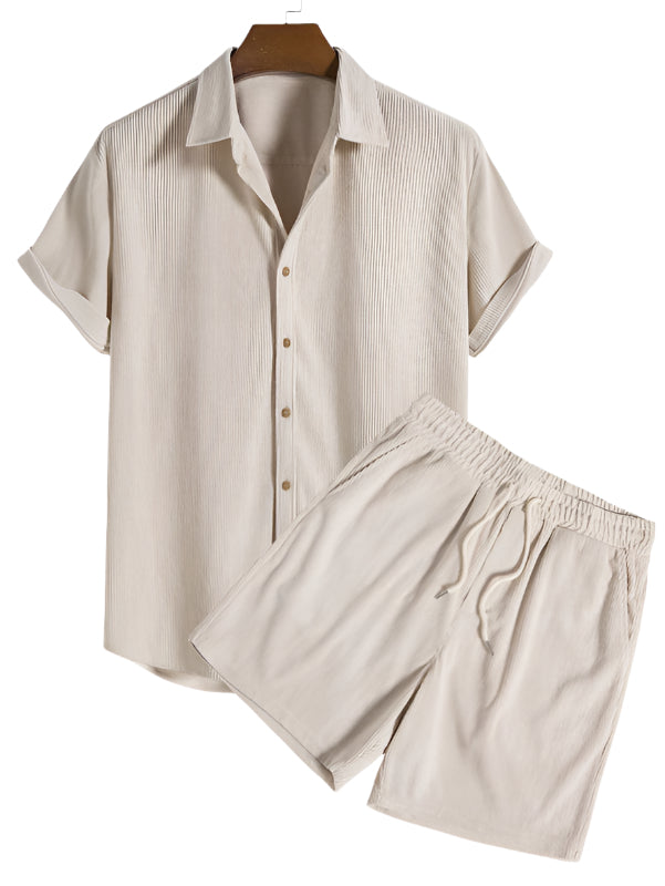 Herren Sommer Set gestreift | Strandlook | Leicht bequem | Für Urlaub und Alltag-Beige-Luzern Mode