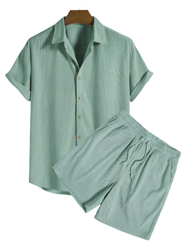 Herren Sommer Set gestreift | Strandlook | Leicht bequem | Für Urlaub und Alltag-Grün-Luzern Mode