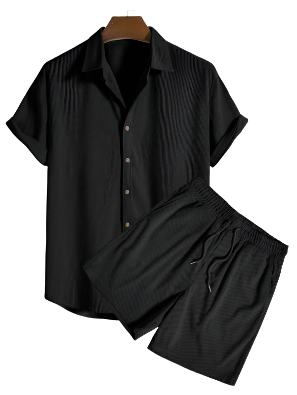 Herren Sommer Set gestreift | Strandlook | Leicht bequem | Für Urlaub und Alltag-Schwarz-Luzern Mode