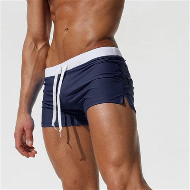 Herren Badehose | Kurz | Slim Fit | Mit Reißverschlusstasche | Mit Kordelzug | Schnelltrocknend-Dunkelblau-XS-Luzern Mode