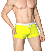 Herren Badehose | Kurz | Slim Fit | Mit Reißverschlusstasche | Mit Kordelzug | Schnelltrocknend-Gelb-XS-Luzern Mode