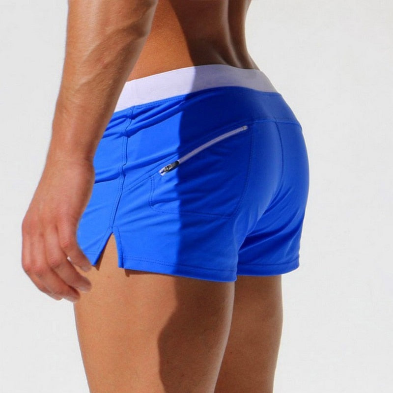Herren Badehose | Kurz | Slim Fit | Mit Reißverschlusstasche | Mit Kordelzug | Schnelltrocknend-Hellblau-XS-Luzern Mode