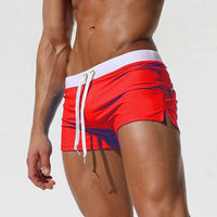 Herren Badehose | Kurz | Slim Fit | Mit Reißverschlusstasche | Mit Kordelzug | Schnelltrocknend-Rot-XS-Luzern Mode
