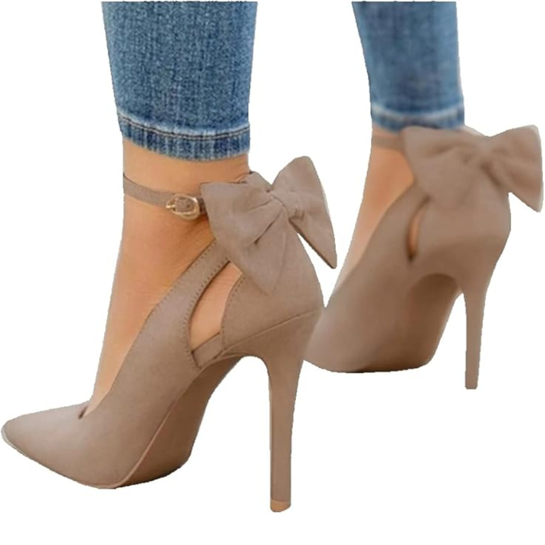 Damen High Heels mit Schleife - Elegante Stilettos kaufen-Khaki-35-Luzern Mode