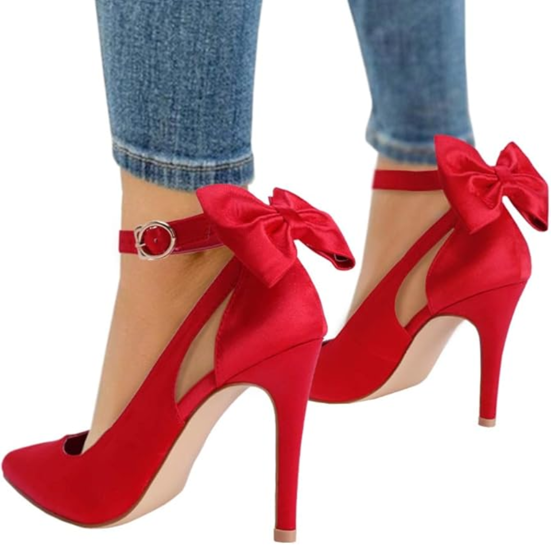 Damen High Heels mit Schleife - Elegante Stilettos kaufen-Satinrot-35-Luzern Mode