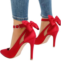 Damen High Heels mit Schleife - Elegante Stilettos kaufen-Satinrot-35-Luzern Mode