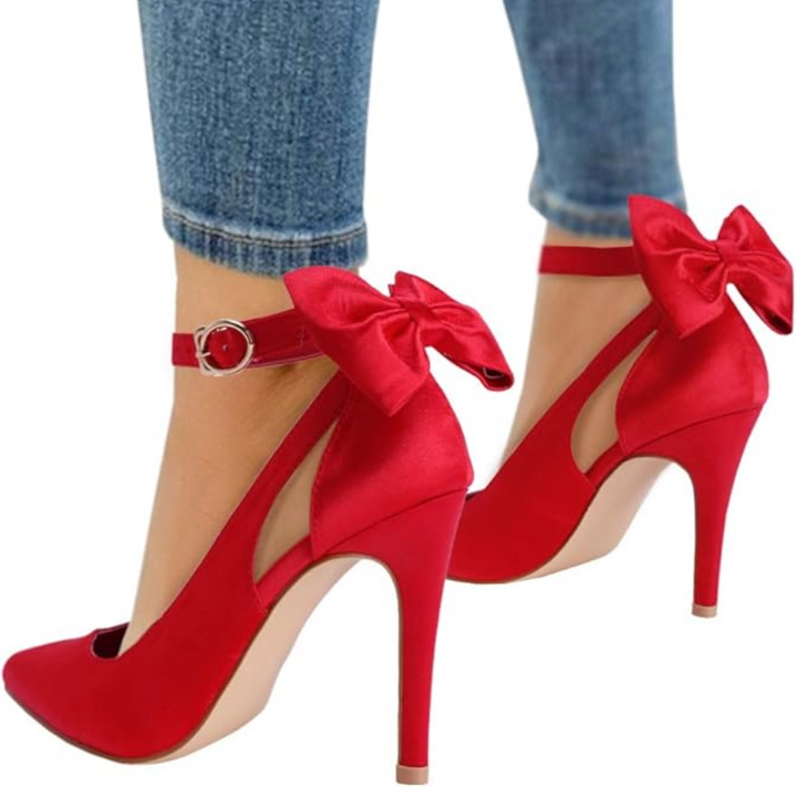 Damen High Heels mit Schleife - Elegante Stilettos kaufen-Satinrot-35-Luzern Mode