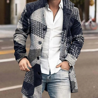 Herren Wintermantel Kariert - Eleganter Langer Wollmantel-Blau-S-Luzern Mode
