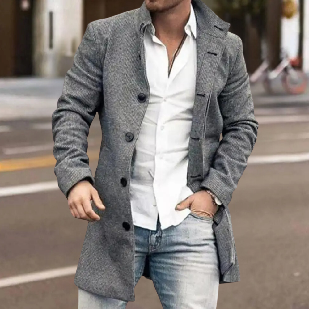 Herren Wintermantel Kariert - Eleganter Langer Wollmantel-Grau-S-Luzern Mode