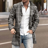 Herren Wintermantel Kariert - Eleganter Langer Wollmantel-Hellgrau-S-Luzern Mode