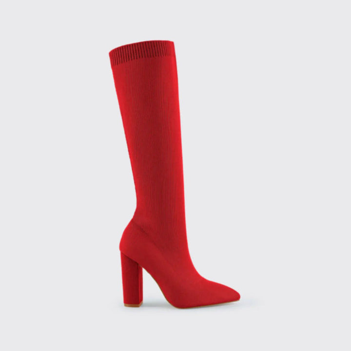 Damen Stiefel mit Absatz - Elegante Strickstiefel Online-Luzern Mode