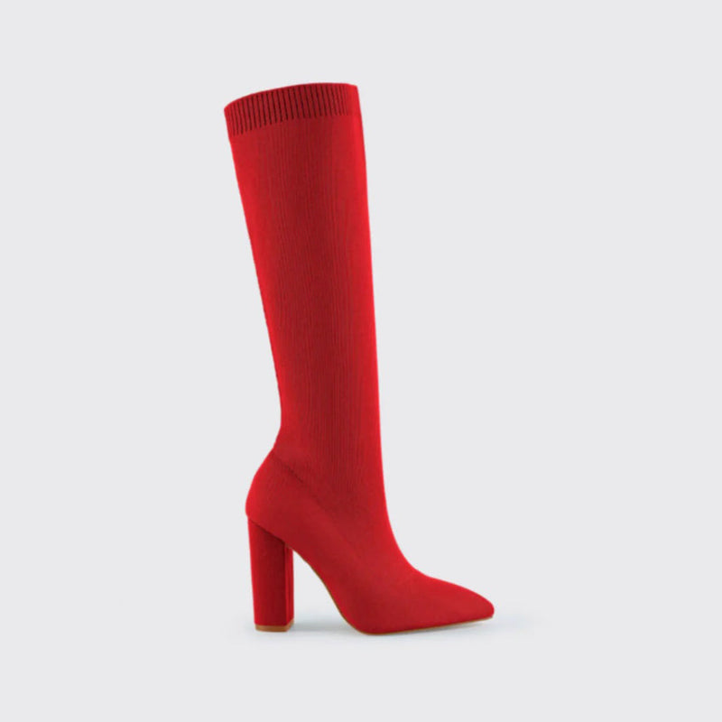 Damen Stiefel mit Absatz - Elegante Strickstiefel Online-Luzern Mode
