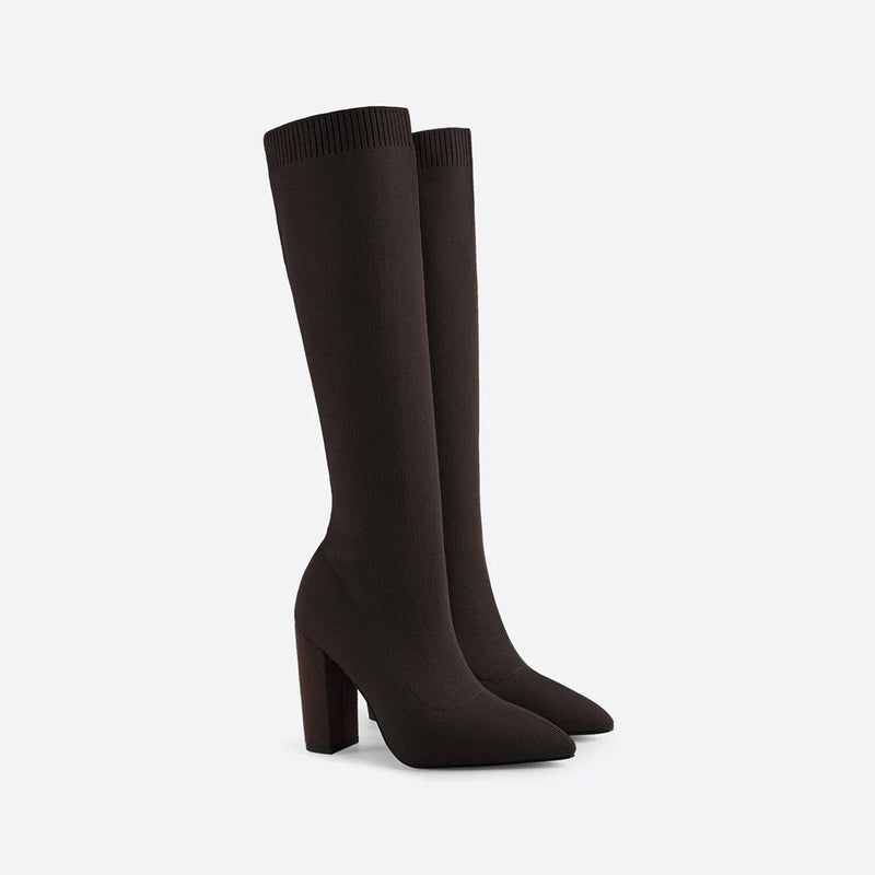 Damen Stiefel mit Absatz - Elegante Strickstiefel Online-Luzern Mode