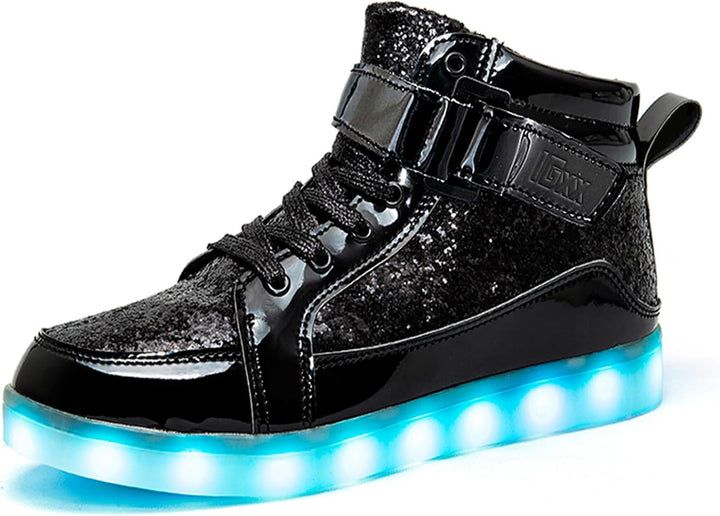 LED Leuchtschuhe für Kinder - USB Aufladbare Sneaker-Glitzer Schwarz-35-Luzern Mode