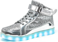 LED Leuchtschuhe für Kinder - USB Aufladbare Sneaker-Glitzer Silber-35-Luzern Mode