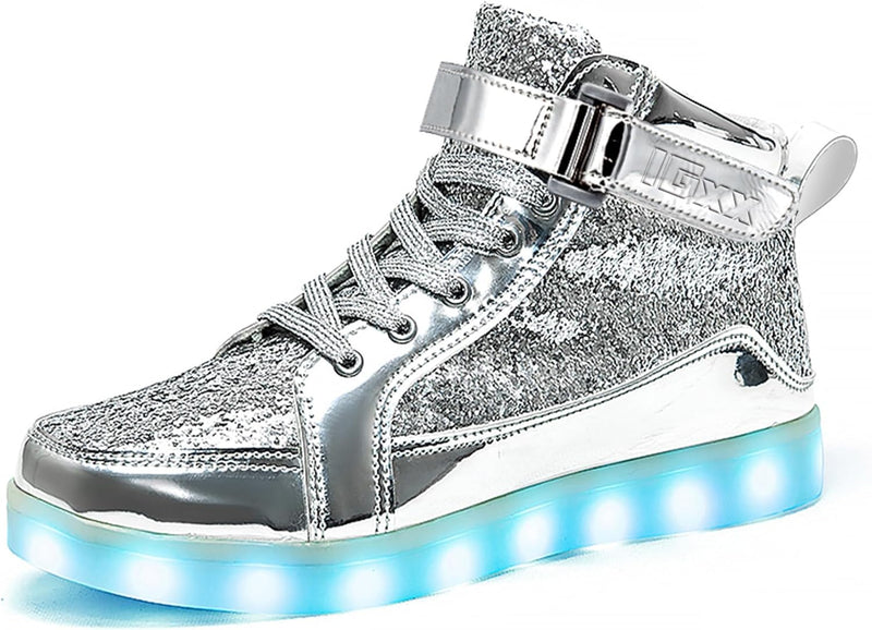 LED Leuchtschuhe für Kinder - USB Aufladbare Sneaker-Glitzer Silber-35-Luzern Mode