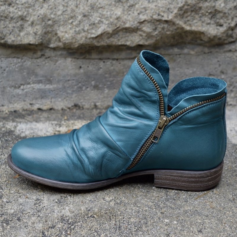 Hochwertige Damen Lederstiefeletten mit Reißverschluss-Blau-35-Luzern Mode