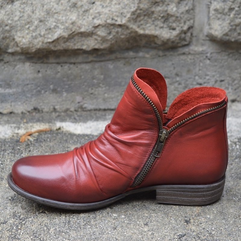 Hochwertige Damen Lederstiefeletten mit Reißverschluss-Bordeaux-35-Luzern Mode