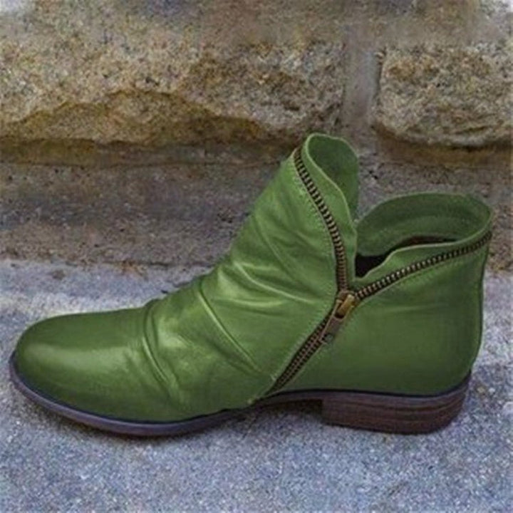 Hochwertige Damen Lederstiefeletten mit Reißverschluss-Grün-35-Luzern Mode
