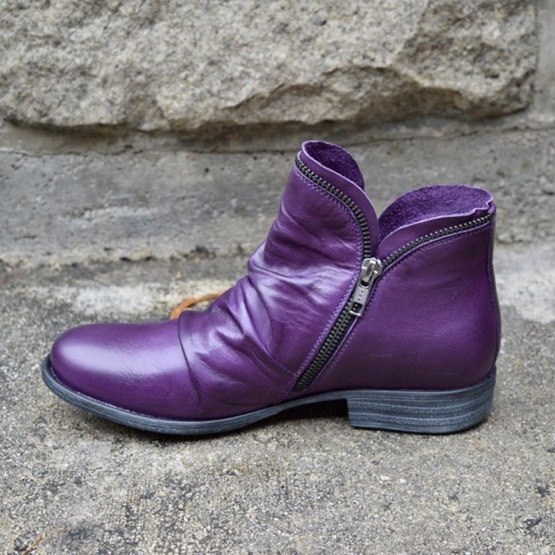 Hochwertige Damen Lederstiefeletten mit Reißverschluss-Lila-35-Luzern Mode