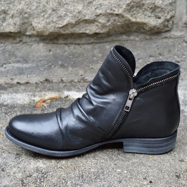 Hochwertige Damen Lederstiefeletten mit Reißverschluss-Schwarz-35-Luzern Mode