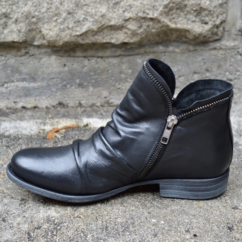 Hochwertige Damen Lederstiefeletten mit Reißverschluss-Schwarz-35-Luzern Mode