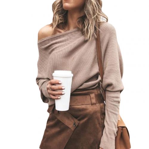 Asymmetrischer Damen Strickpullover für Herbstmode-Khaki-S-Luzern Mode