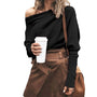 Asymmetrischer Damen Strickpullover für Herbstmode-Schwarz-S-Luzern Mode