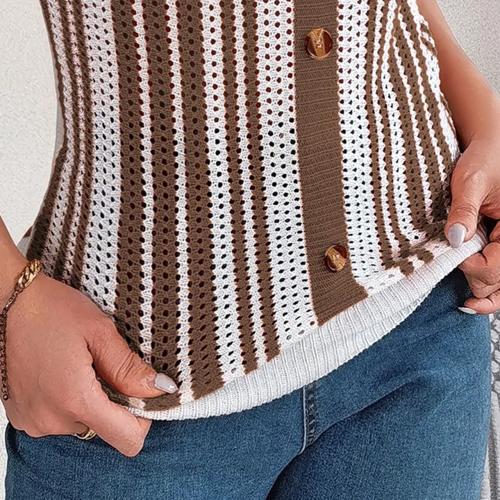 Gestreifte Strickweste mit Knopfleiste für Damen kaufen-Luzern Mode