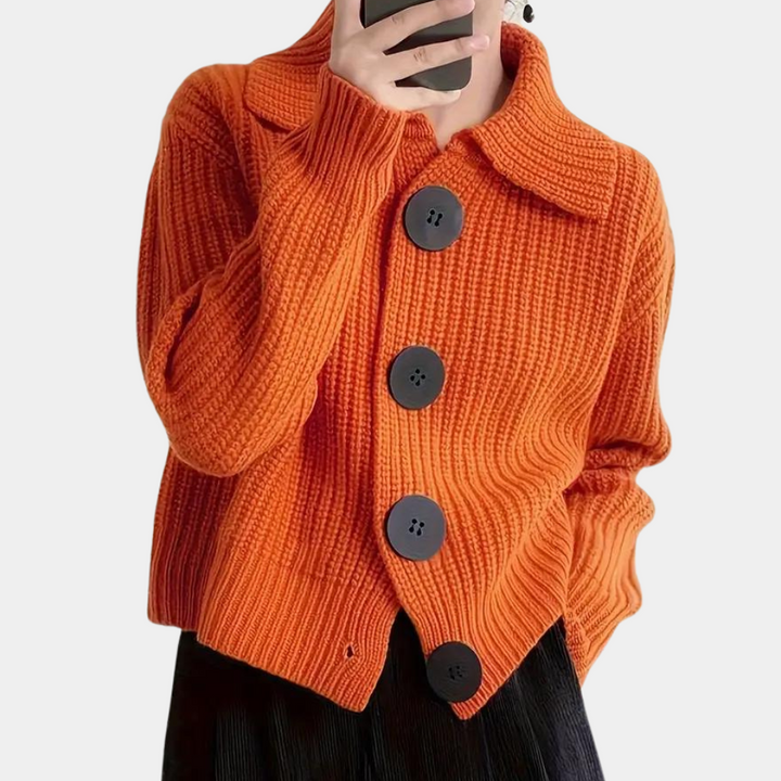 Oversized Damen Strickjacke mit großen Knöpfen - Modischer Cardigan-XS-Luzern Mode