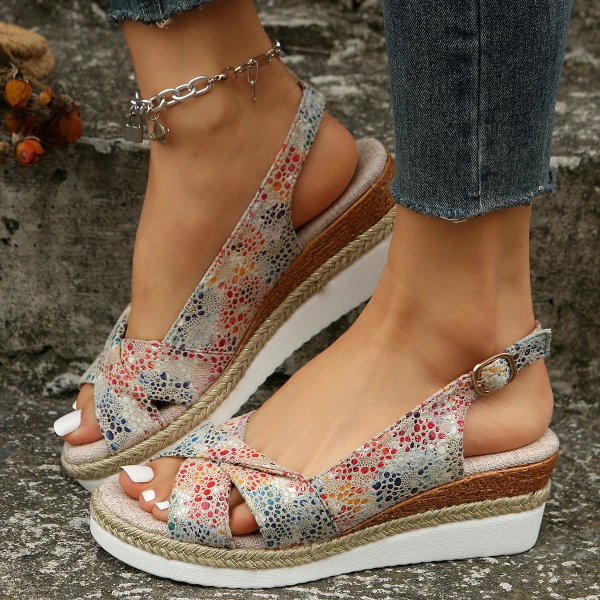 Damen Sandalen | Keilabsatz | Orthopädisch | Verstellbar | Atmungsaktiv | Offen-Mehrfarbig-36-Luzern Mode