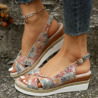 Damen Sandalen | Keilabsatz | Orthopädisch | Verstellbar | Atmungsaktiv | Offen-Mehrfarbig-36-Luzern Mode