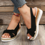 Damen Sandalen | Keilabsatz | Orthopädisch | Verstellbar | Atmungsaktiv | Offen-Schwarz-36-Luzern Mode