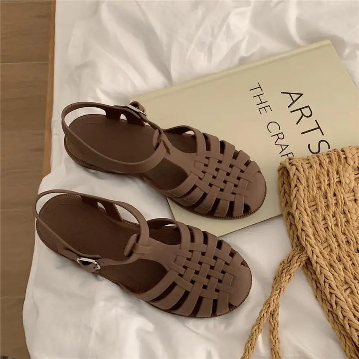 Plateau Sandalen Damen | verstellbare Riemen | luftiges Material | Sommerlook-Braun-35-Luzern Mode