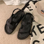 Plateau Sandalen Damen | verstellbare Riemen | luftiges Material | Sommerlook-Cut-Out Schwarz-35-Luzern Mode