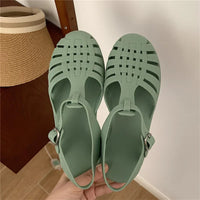 Plateau Sandalen Damen | verstellbare Riemen | luftiges Material | Sommerlook-Grün-35-Luzern Mode