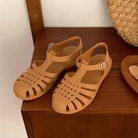 Plateau Sandalen Damen | verstellbare Riemen | luftiges Material | Sommerlook-Hellbraun-35-Luzern Mode