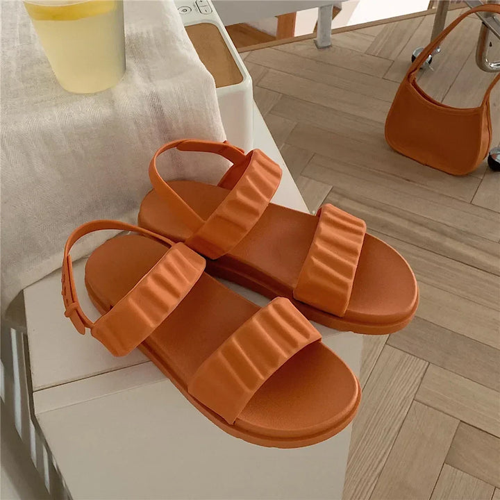 Plateau Sandalen Damen | verstellbare Riemen | luftiges Material | Sommerlook-Orange-35-Luzern Mode