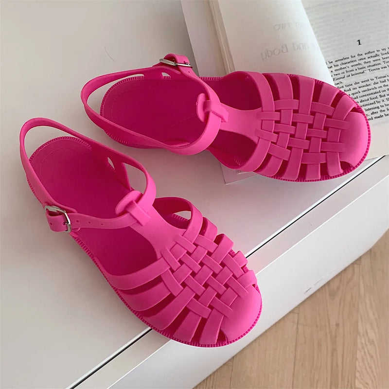 Plateau Sandalen Damen | verstellbare Riemen | luftiges Material | Sommerlook-Rosarot-35-Luzern Mode