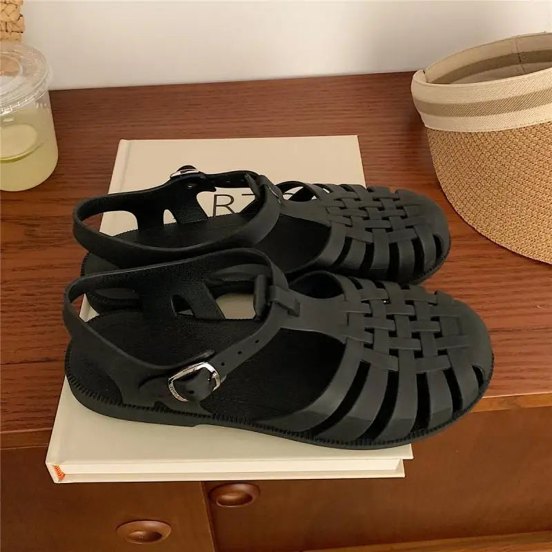 Plateau Sandalen Damen | verstellbare Riemen | luftiges Material | Sommerlook-Schwarz-35-Luzern Mode