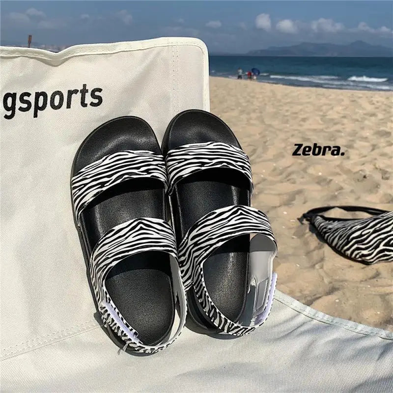 Plateau Sandalen Damen | verstellbare Riemen | luftiges Material | Sommerlook-Zebra Zwart-35-Luzern Mode