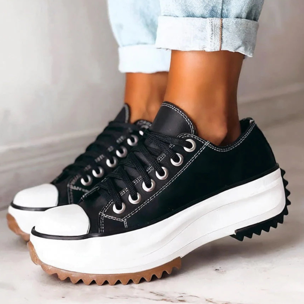 Damen Sneaker mit Plateau und Stern-Detail für Alltag-Schwarz-35-Luzern Mode