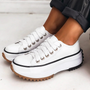 Damen Sneaker mit Plateau und Stern-Detail für Alltag-Weiß-35-Luzern Mode