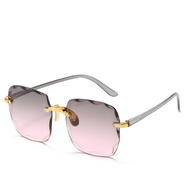 Randlose Sonnenbrille | UV400-Schutz | Rechteckige Gläser | Ultraleicht & blendfrei-Grau/Rosa-Luzern Mode