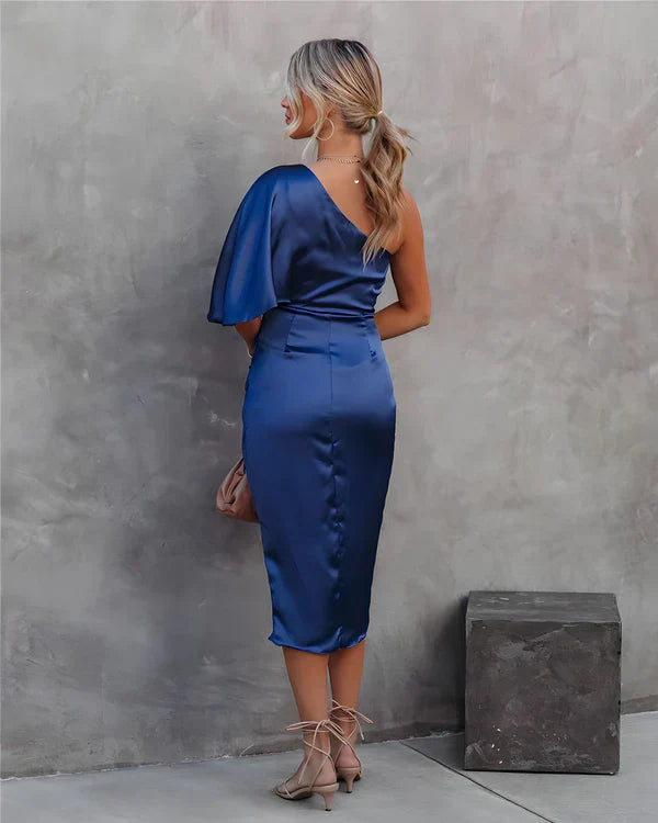 Seidene Festkleid | Kalte Schulter | Halblange Ärmeln | Halblang | Unifarben-Luzern Mode