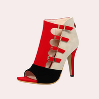 Damen High Heels Sandaletten mit Schnallen und Absatz-Rot-35-Luzern Mode