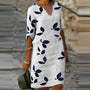 Sommerkleid mit Blattdruck | Leinen | Halblange Ärmel | Knielang | Locker-Weiß-S-Luzern Mode