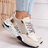 Damen Sneakers | Niedrig | Wasserdicht | Schnürsenkel | Rutschfest-Gold-35-Luzern Mode