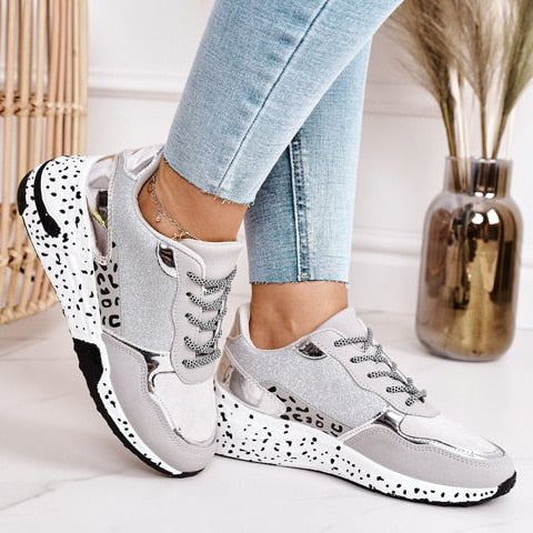 Damen Sneakers | Niedrig | Wasserdicht | Schnürsenkel | Rutschfest-Silber-35-Luzern Mode